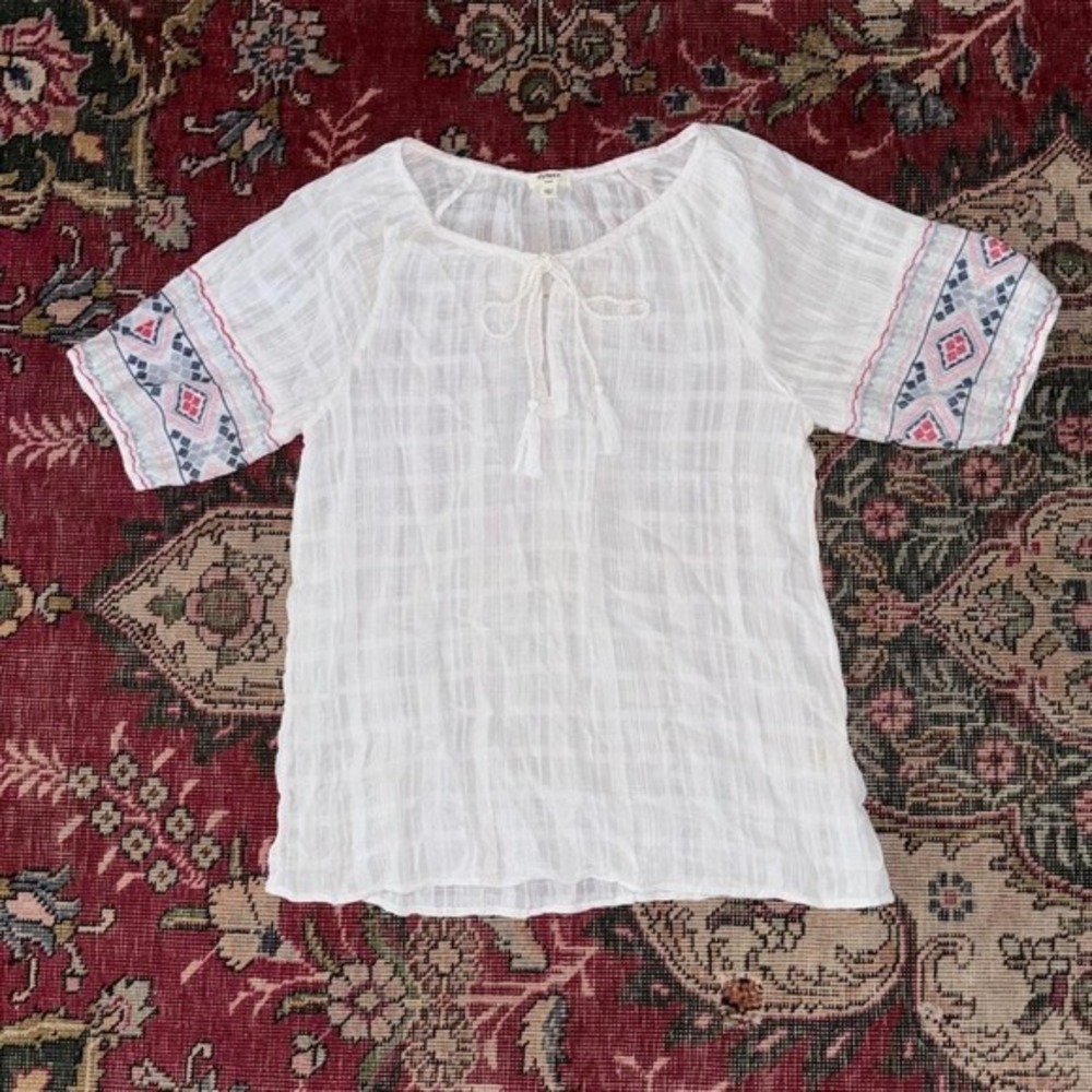 Dylan Tag Size S Cream Soft Semi-Sheer Gauze 100% Cotton Peasant Blouse